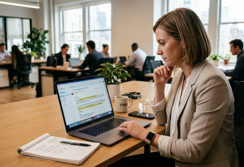 Salesperson reviewing a personalized outreach message before sending it to a prospect